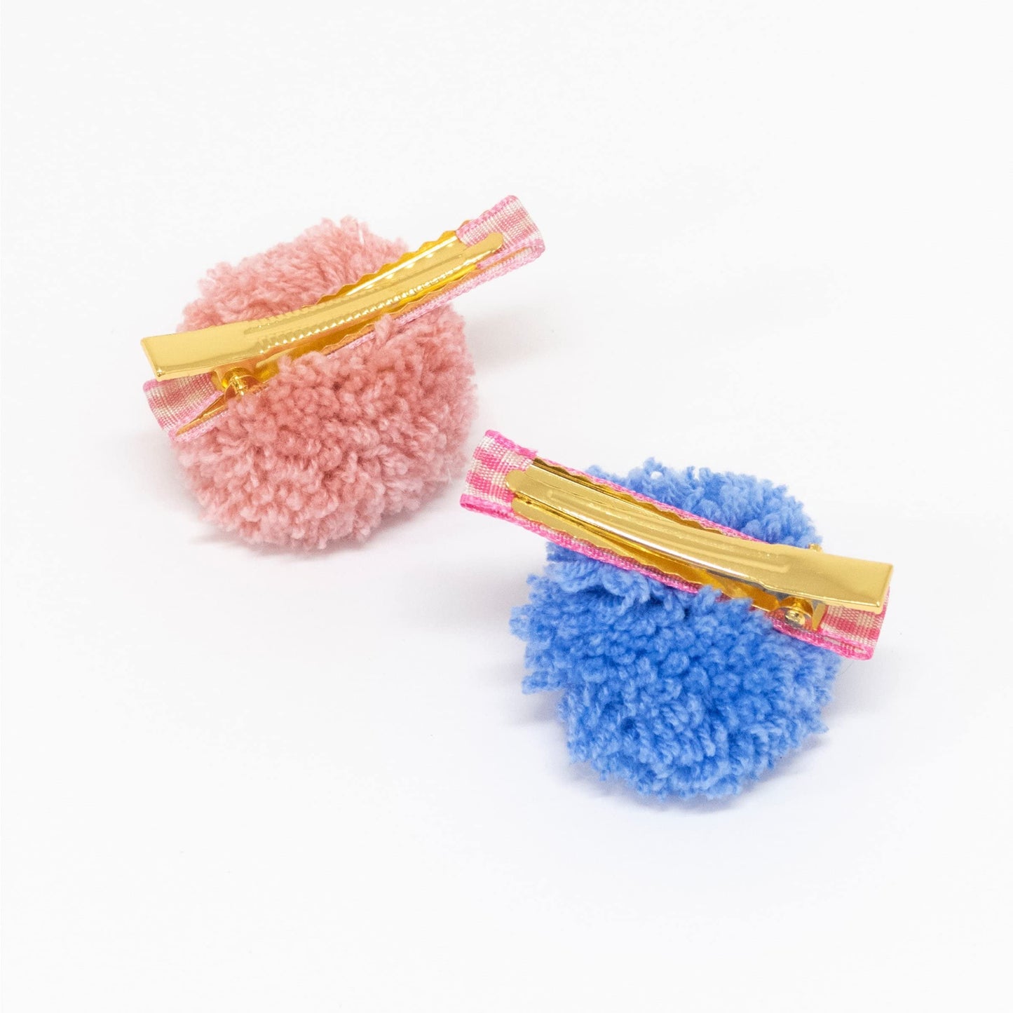 Gingham & Big Pom Pom Hair Clips (Pack of 6)