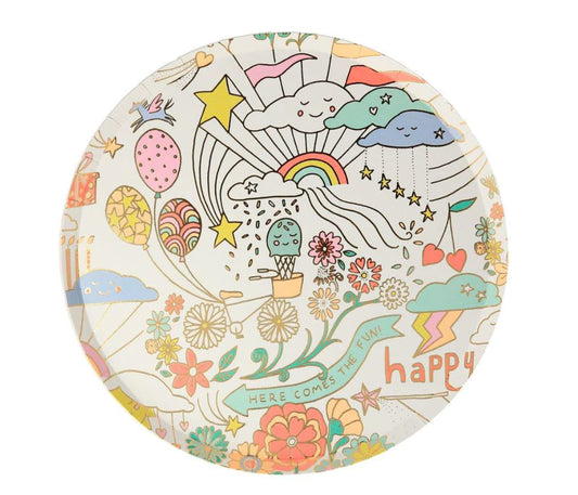 Happy Doodle Side Plates (x 8)