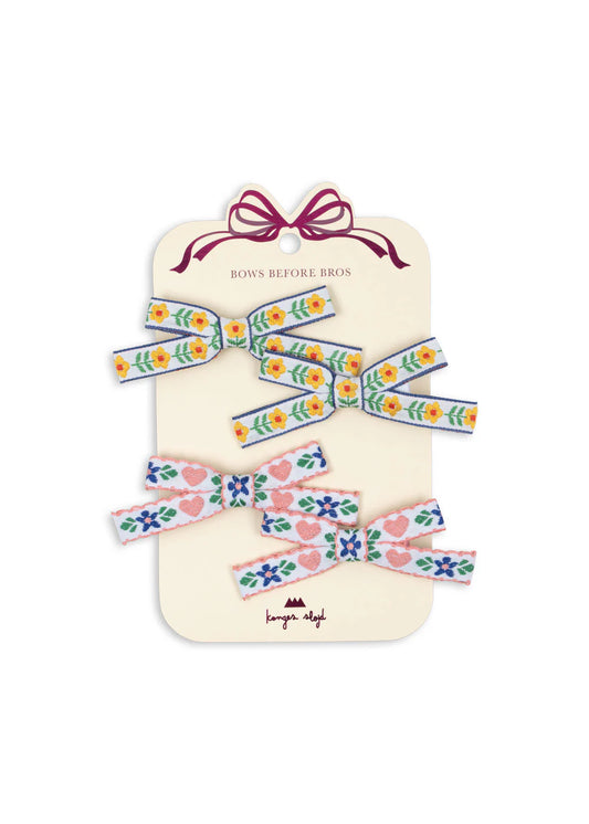 4 pack mini bow hair clips-white/rose