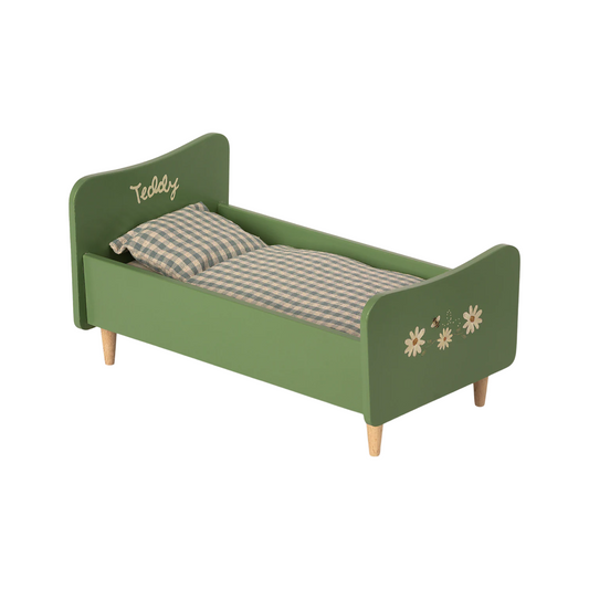Wooden bed, Teddy dad - Dusty green