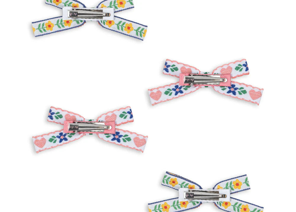 4 pack mini bow hair clips-white/rose