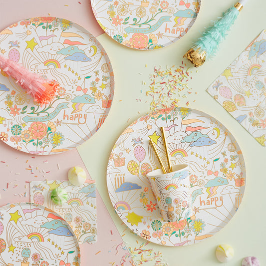 Happy Doodle Side Plates (x 8)