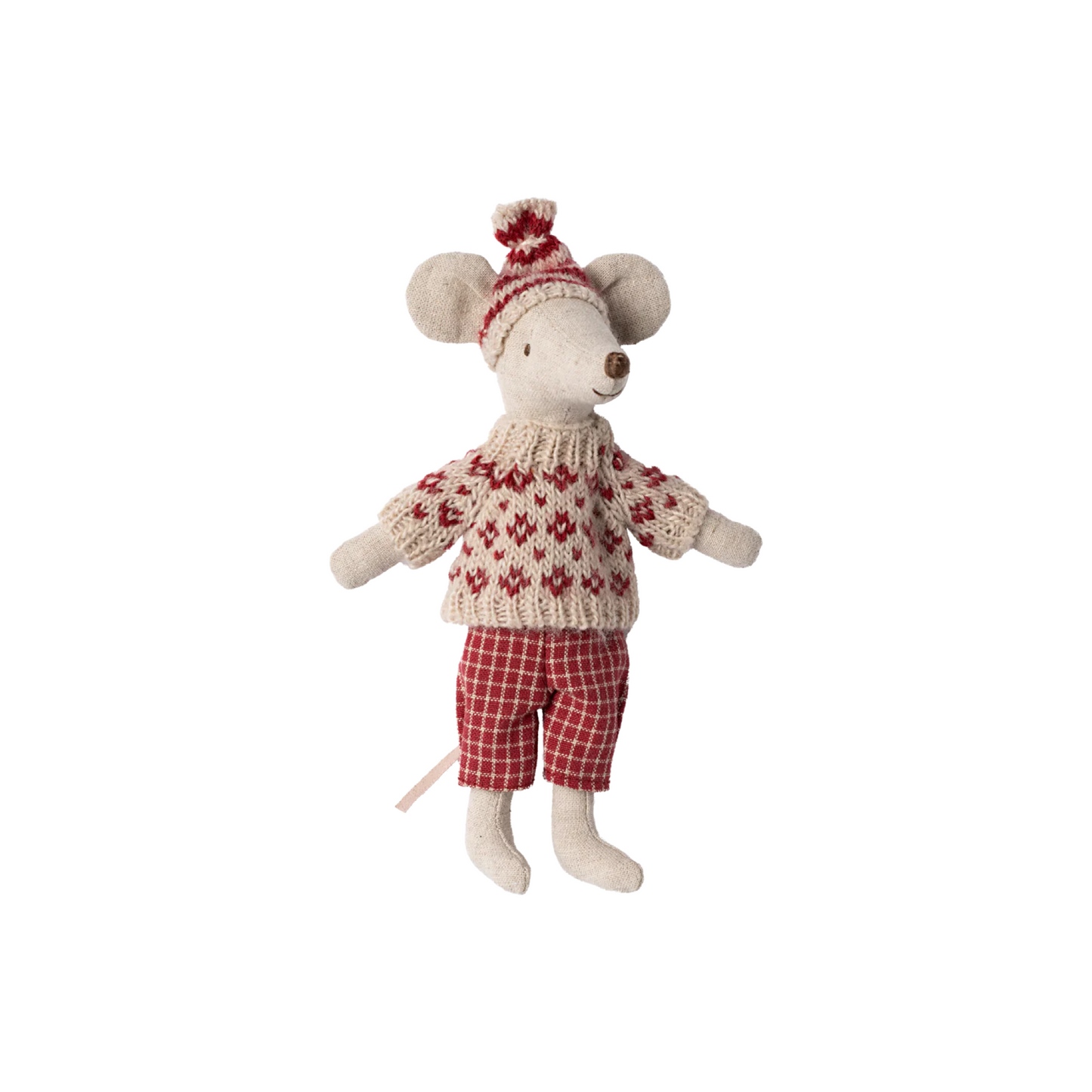 Winter mouse with ski set, Mum - Red