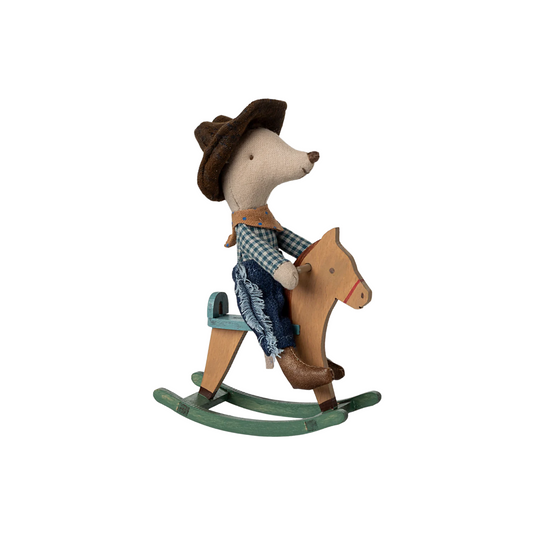 Cowboy mouse on rocking horse, Little brother