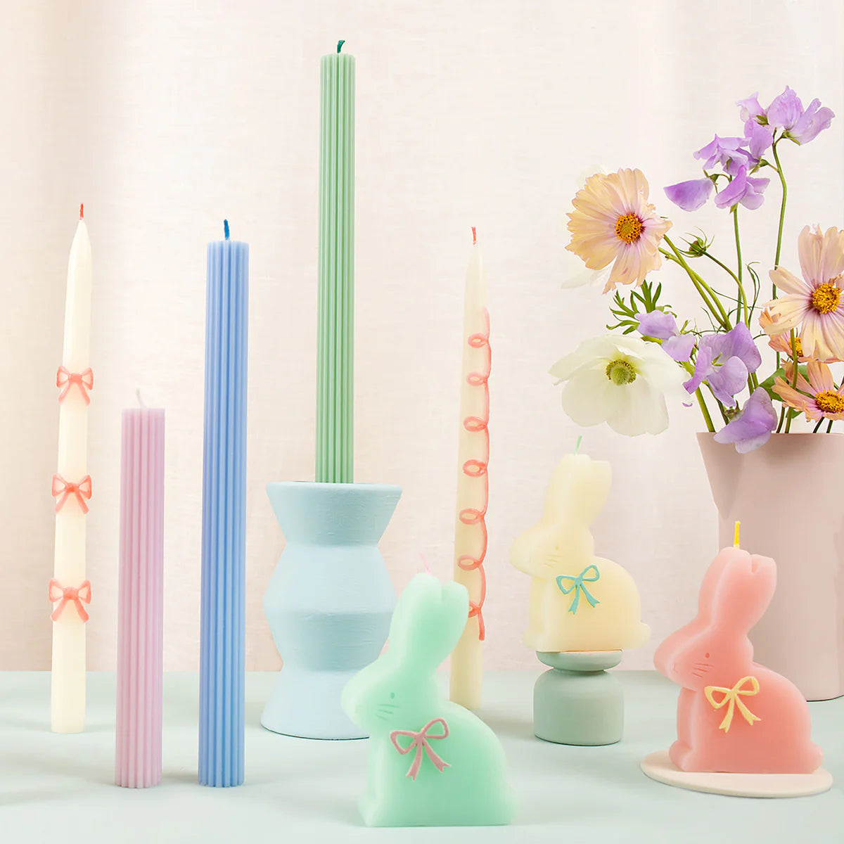 Pink Bow Taper Candles (x 2)