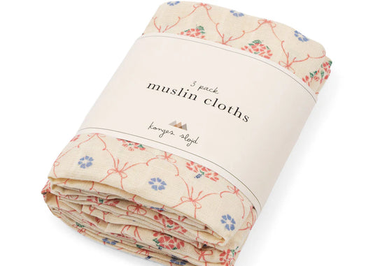 3 pack muslin cloth Gots -fleur decor