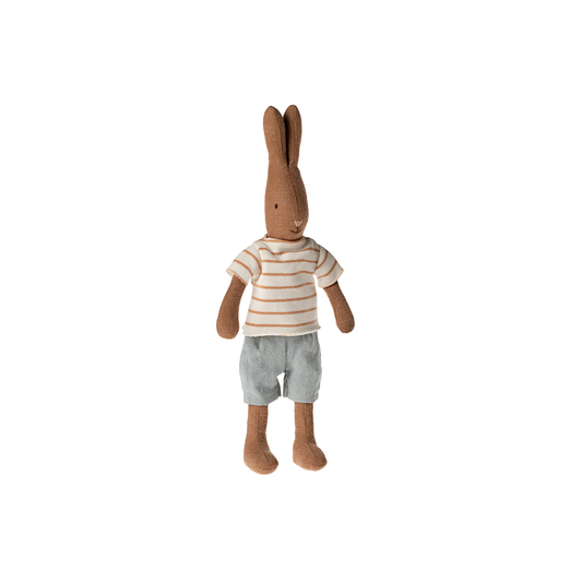 Rabbit size 1, Chocolate brown - Striped blouse and shorts