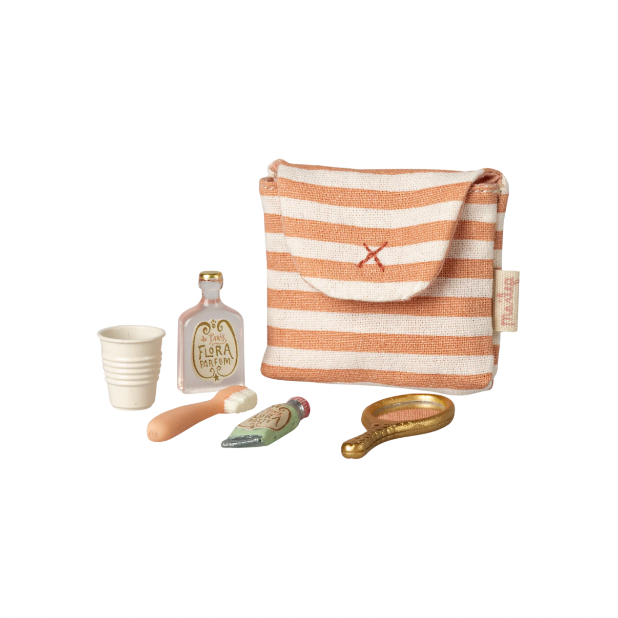 Tooth brush set in bag, Mouse - Coral stripe