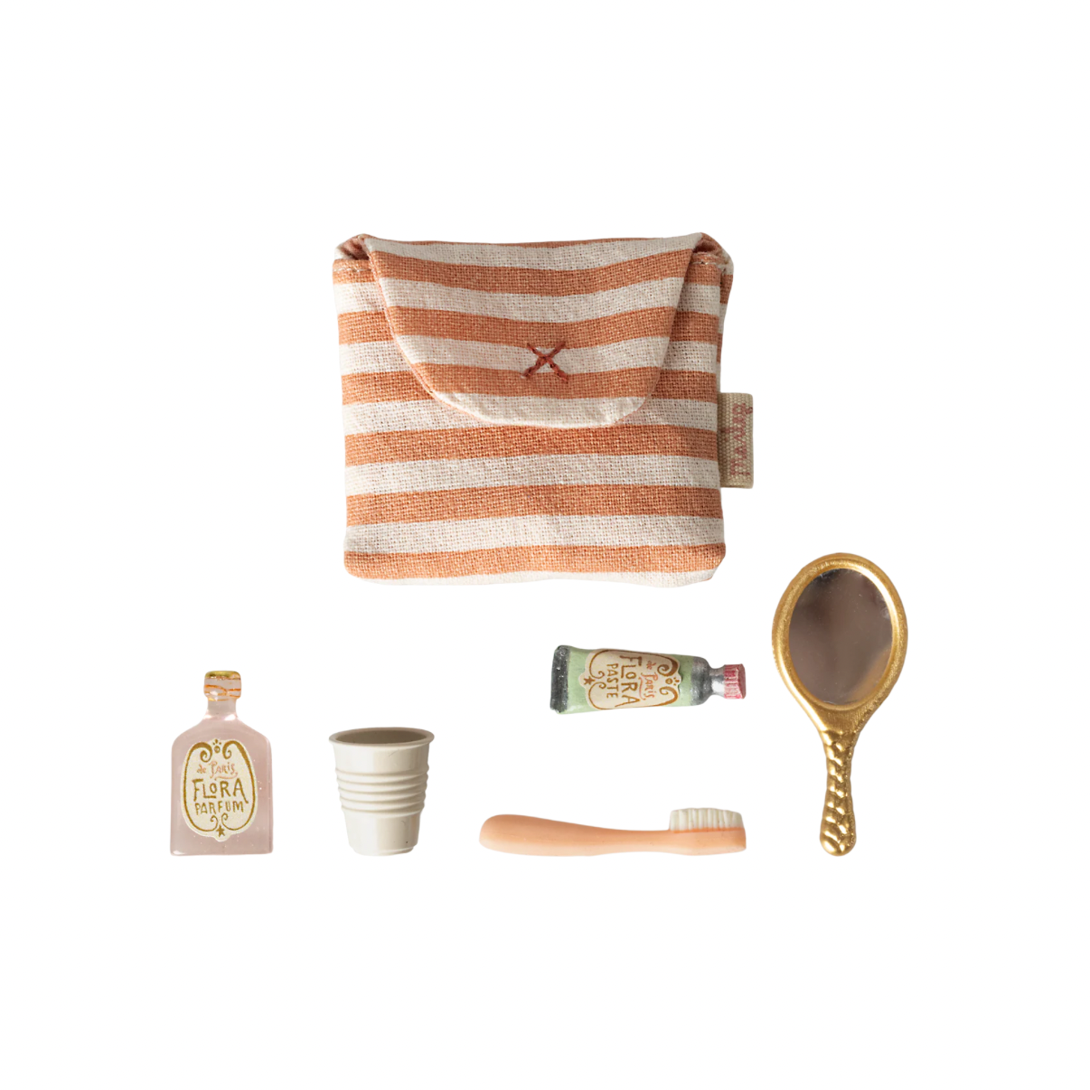 Tooth brush set in bag, Mouse - Coral stripe