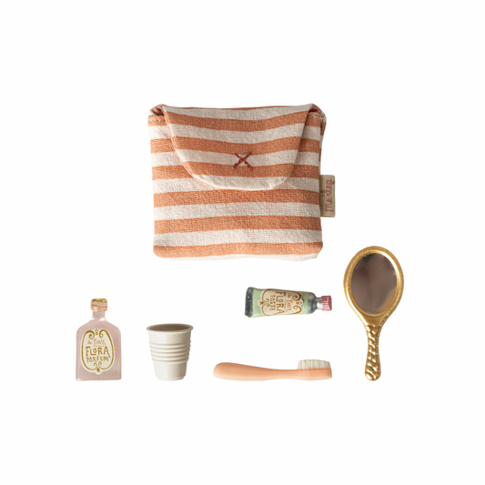 Tooth brush set in bag, Mouse - Coral stripe
