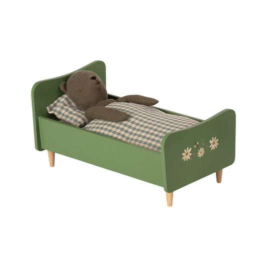Wooden bed, Teddy dad - Dusty green