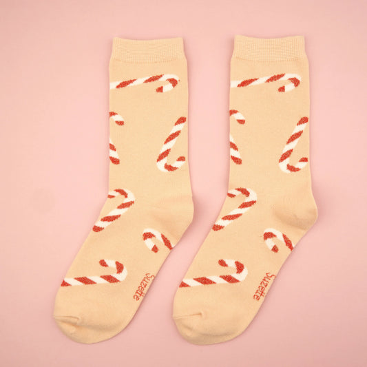 Candy cane glittery socks