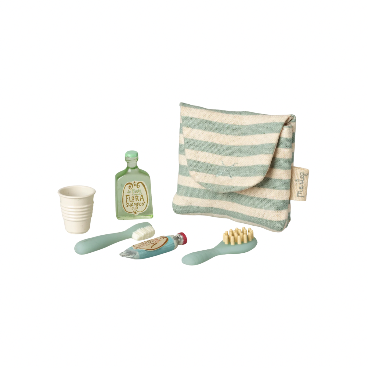 Tooth brush set in bag, Mouse - Blue stripe