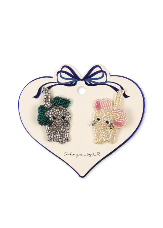 2 pack bow Kitty beaded hair clip 