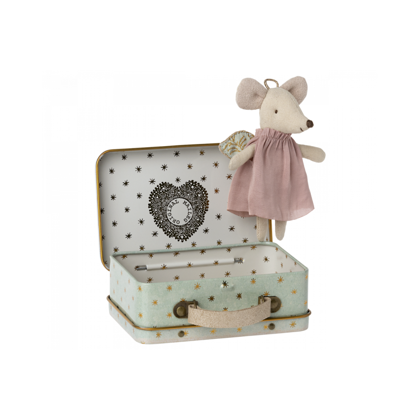 Angel mouse in suitcase